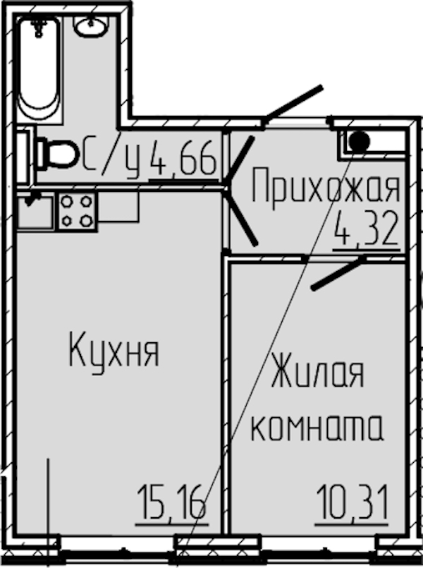 1-комнатная квартира 34.45 м², 1/8 эт., ЖК «SERTOLOVO PARK»